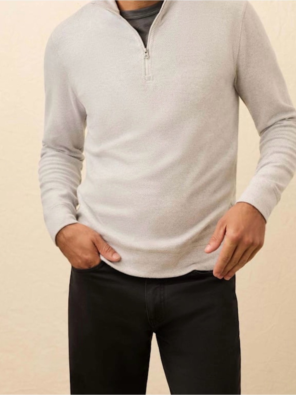 Faherty Light Gray Zip-Up Knit Sweater